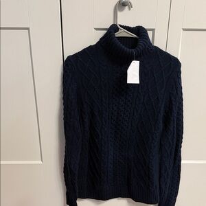 Lands’ End Turtleneck Cable Knit Sweater - Navy